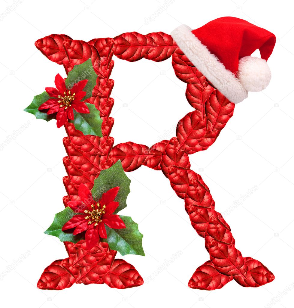 christmas letter r with santa claus cap stock photo christmas letter r with santa claus cap stock photo