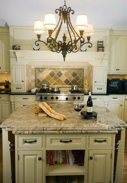 Kitchen island with wine baguettes