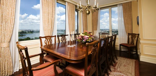 Penthouse dining room with view new york city — Stock Photo #23043328