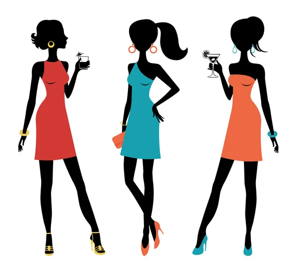 tres mujeres chica posando en una fiesta — Ilustración de stock #19464739 tres mujeres chica posando en una fiesta — Ilustración de stock #19464739