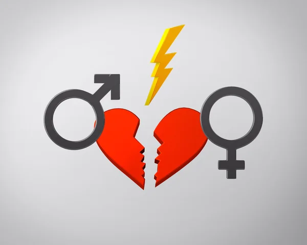 Broken heart, lightning and gender symbols