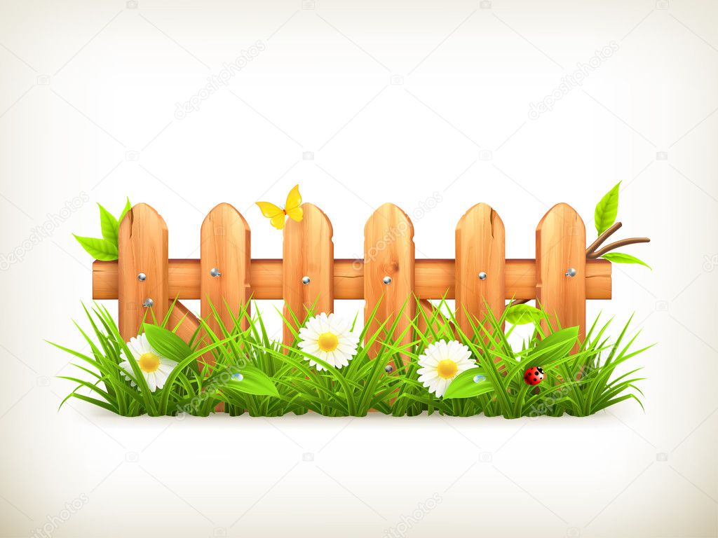 Spring grass and wooden fence vector — Stock Vector © natis76