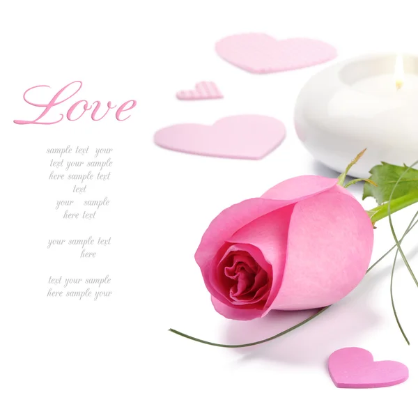 Pink rose and candle.Valentine's set