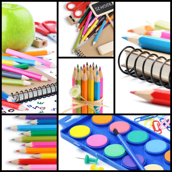 Colorful school supplies. Collage