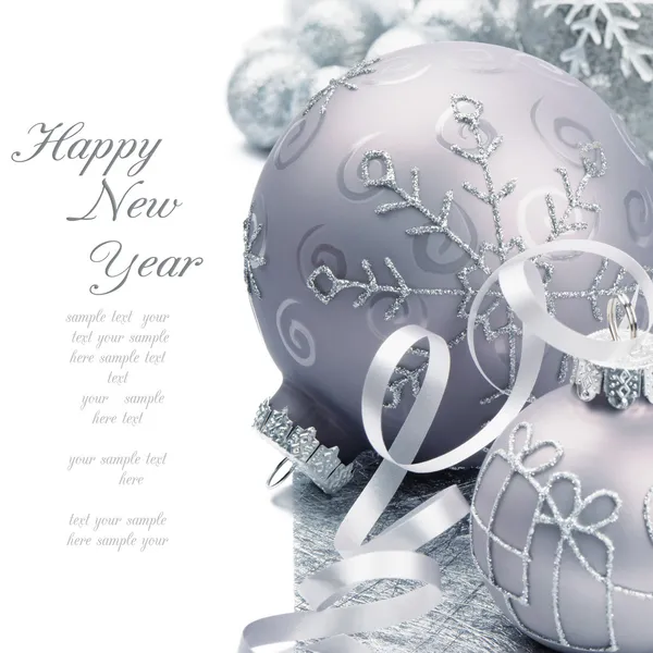 Stock Photo: Christmas balls on silver background