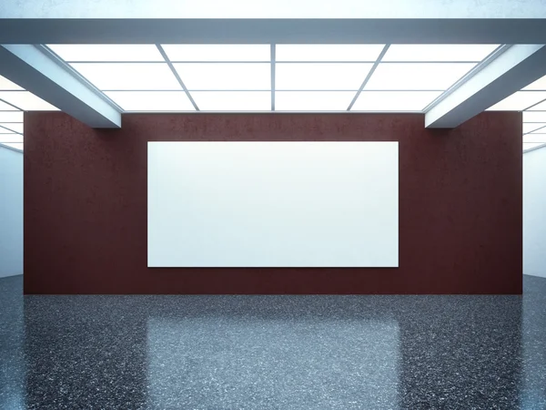 Bright empty gallery interior with red wall