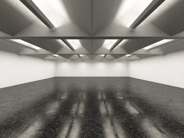 Empty gallery interior with dark floor