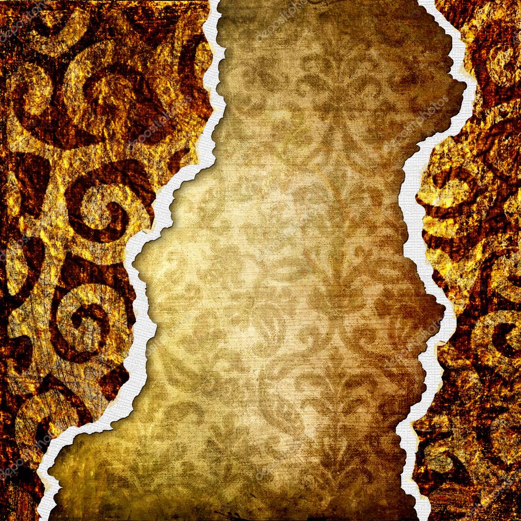 Tattered framed background in goldenbrown colors — Stock Photo