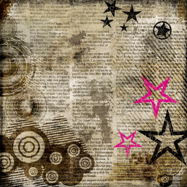 Retro background in grunge style with stars over newspaper