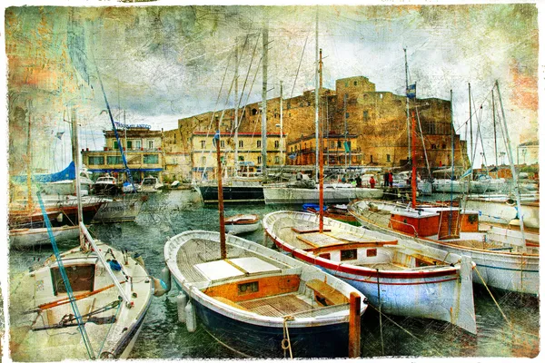 Artistic picture in painting style - boats in Naples port