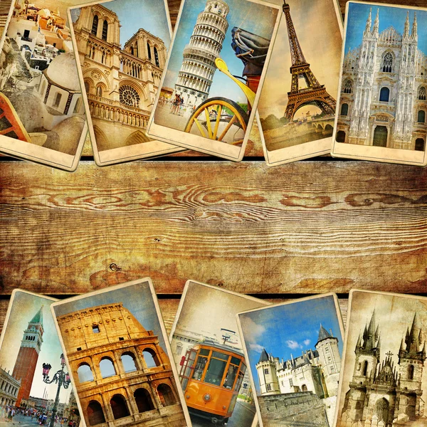 Vintage collage cards with place for text - European travel
