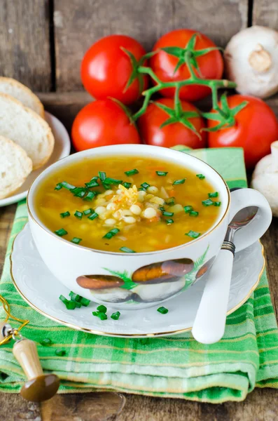 Lentil soup and mushrooms