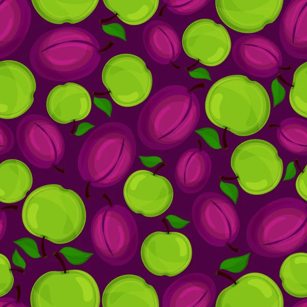Seamless pattern with plum and apple .