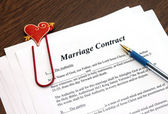 Marriage contract with pen, close-up — Stock Photo