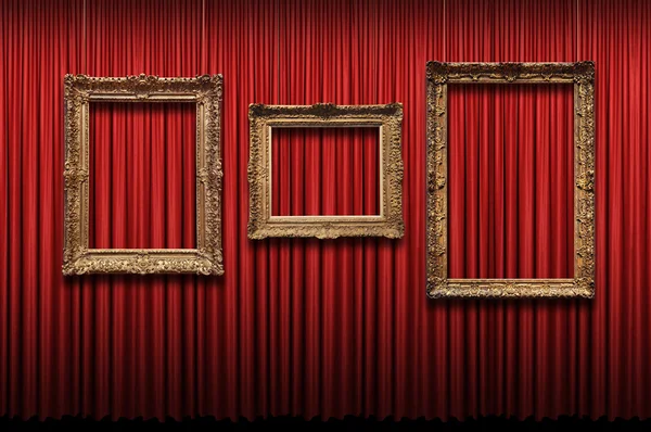 Red Curtain with Vintage Frames