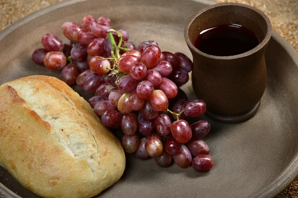 Tray with Bread, Grapes and Cup of Wine