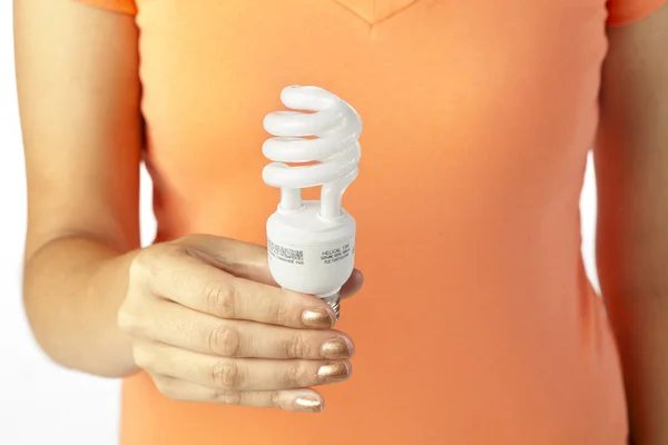 Woman hand holding a light bulb