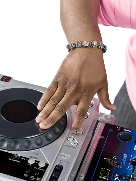 Djs hand scratching on the turntable