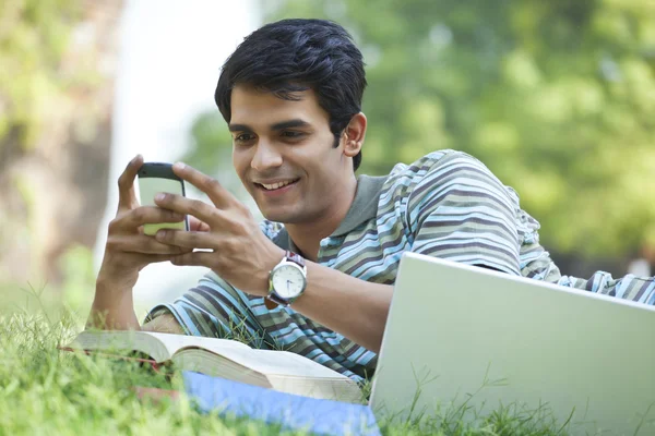 Student talking on a mobile phone