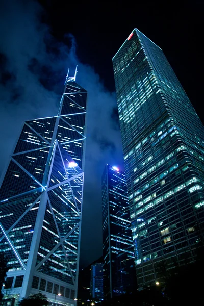 Hong Kong at night, view from below.