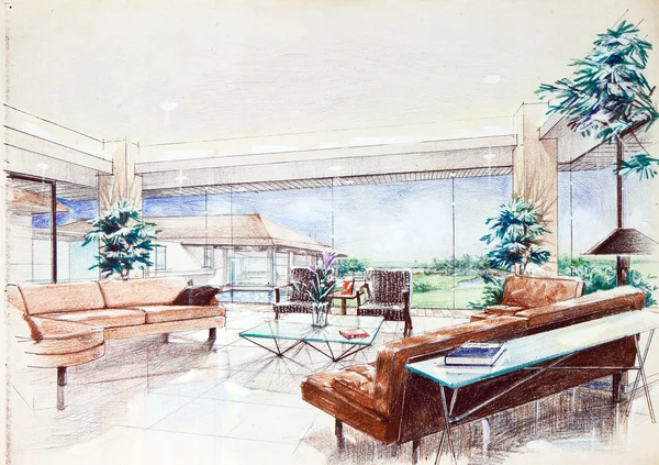 Sketch of an interior living room