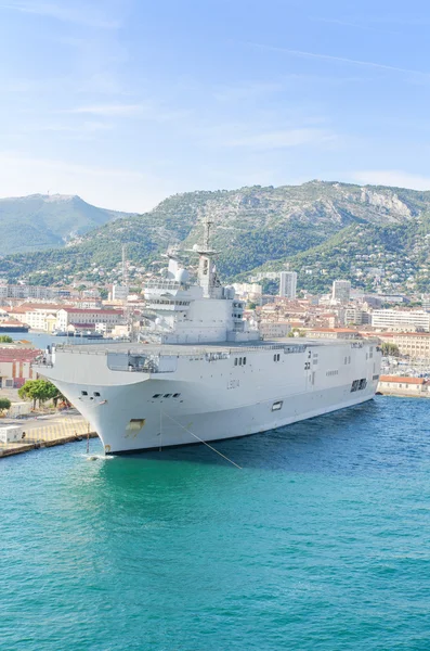French navy warship in the mediterranean sea bay of Toulon, France.