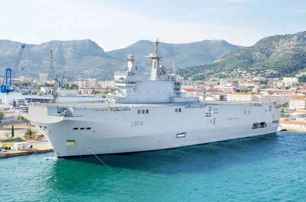 French navy warship in the mediterranean sea bay of Toulon, France.