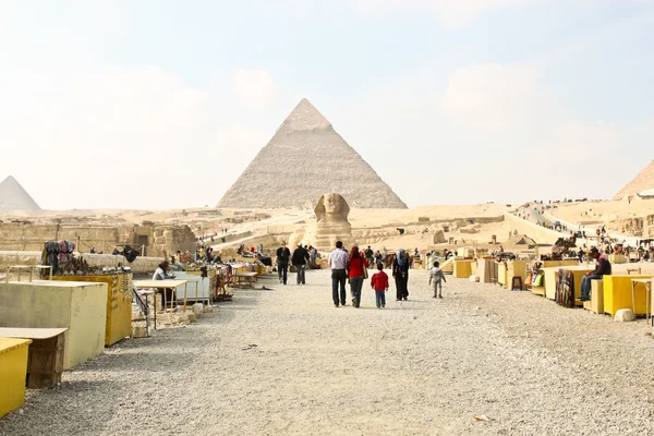 Souvenir stalls near Sphinx and pyramids in Giza.
