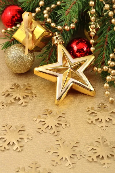 Gold star and Christmas decorations