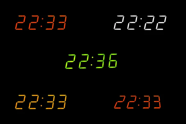 Digital clock show various times on the black background
