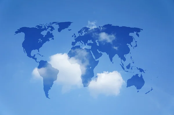 World map with a blue sky
