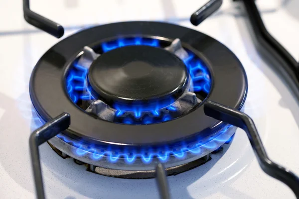 Burning gas ring on a stove top