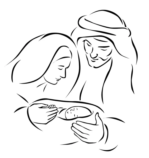 Christmas nativity scene with holy family - baby Jesus, virgin Mary and Joseph (vector illustration)