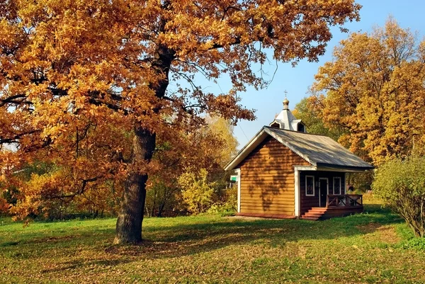 A small house in the autumn forest