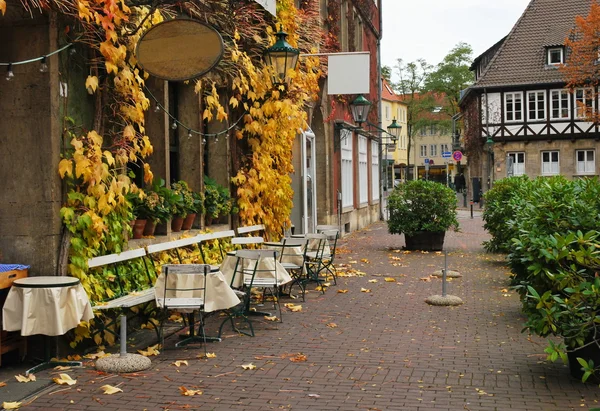 Street cafe in the autumn in a European city