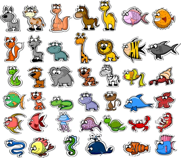 Big set of cartoon animals and fishes