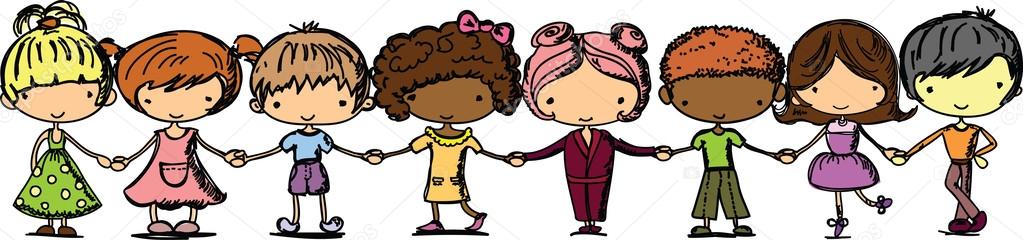 Caricatura a lindos niños tomados de la mano — Vector stock ... Caricatura a lindos niños tomados de la mano — Vector stock ...