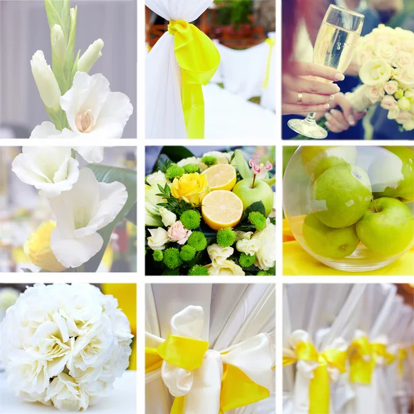 Wedding collage in yellow and green color theme