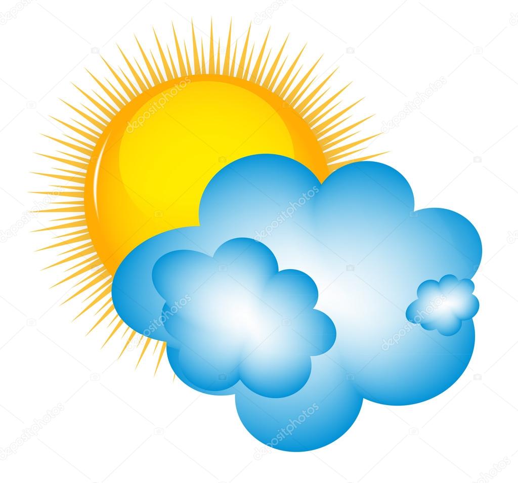 Wettersymbole mit Sonne, Wolken und thermometer — Stockvektor