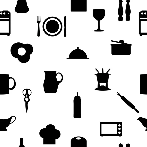 Kitchen tools icons Silhouette seamless pattern Vector illustrat