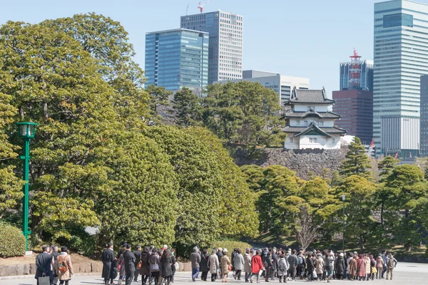 TOKYO, JAPAN - March 7,2014: People visit Fujimi-yagura (Mt Fuji-view Keep),Imperial Palace.The Imperial Palace is only accessible by guided tour only in Japanese.