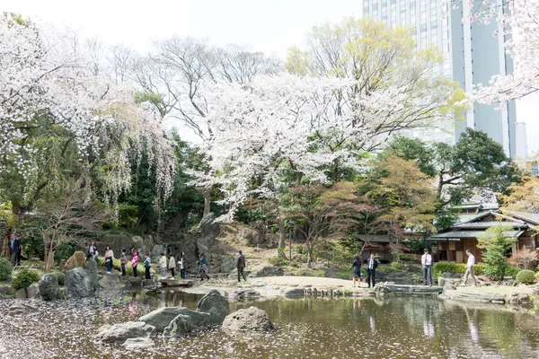 TOKYO, JAPAN - APRIL 2 2014: Japanese garden at Yasukuni Shrine, Tokyo, Japan. The Shrine established in the second year of the Meiji era (1869).