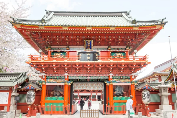 TOKYO, JAPAN - APRIL 4 2014: Visitors at Kanda Myojin Shrine. Kanda Myojin Shrine has held a special presence in Edo-Tokyo for nearly 1,300 years since its founding in 730 AD.