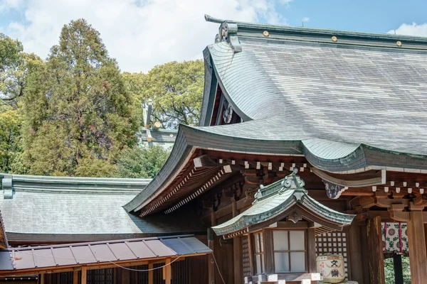 SAITAMA, JAPAN - APRIL 14 2014: Roof at Hikawa Shrine, Saitama, Japan. According to the shrine\'s tradition, the shrine was established during the reign of Emperor Kosho in 473 BC.