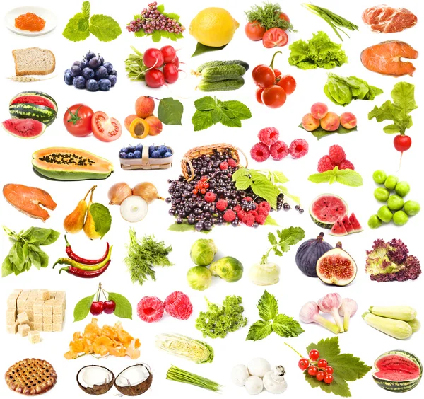 Large collection tasty healthy food on white background