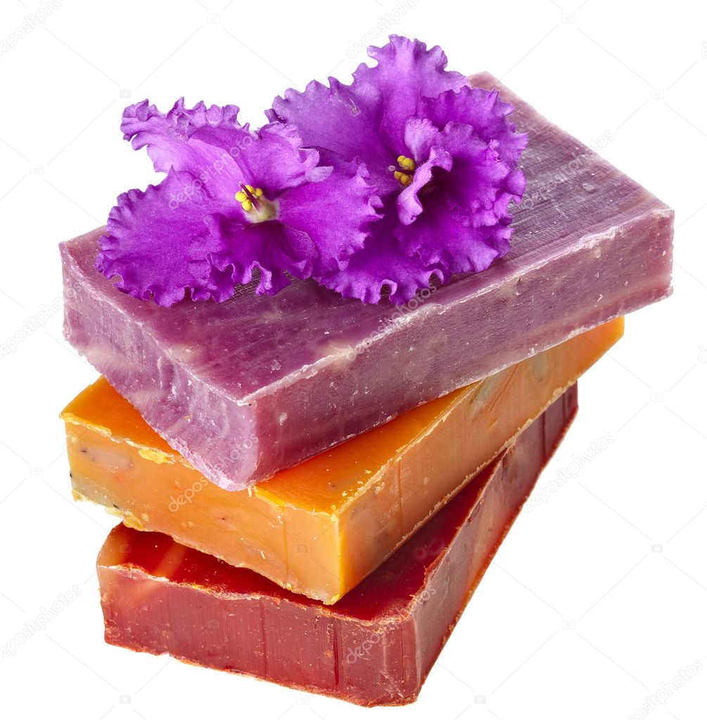 Different colorful handmade soaps isolated on white — Stock Photo © Madllen 14871755