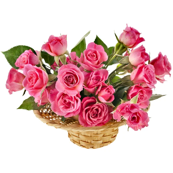 Bouquet pink roses in a basket
