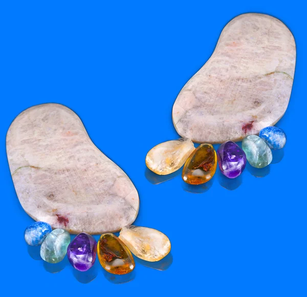 Pair trace feet made of natural colorful raw gem-stones