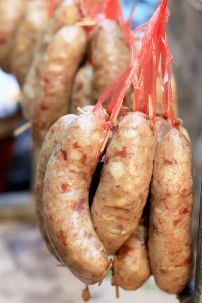 Asia sausage in market - red sausage — Stock Photo #40780841