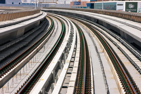 The curved metro line tracks of Dubai look like industrial art